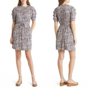 NWT Boden Yoke Ruffle Detail Floral Jersey Mini Dress Stretchy Navy Tan Size 6